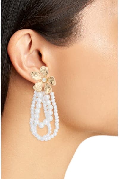 NORDSTROM RACK Floral Faux Pearl Drop Earrings 2