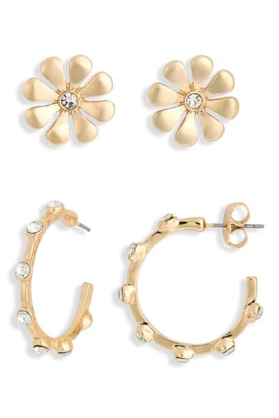 NORDSTROM RACK Set of 2 Crystal Flower & Hoop Earrings 1