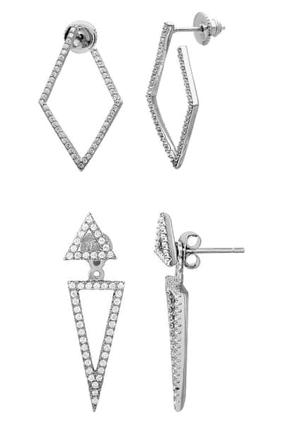 Adornia Set of 2 Cubic Zirconia Hoop & Front/Back Earrings 1
