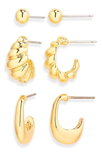 NORDSTROM RACK Demi Fine Set of 3 Ball Stud & Huggie Hoop Earrings 2