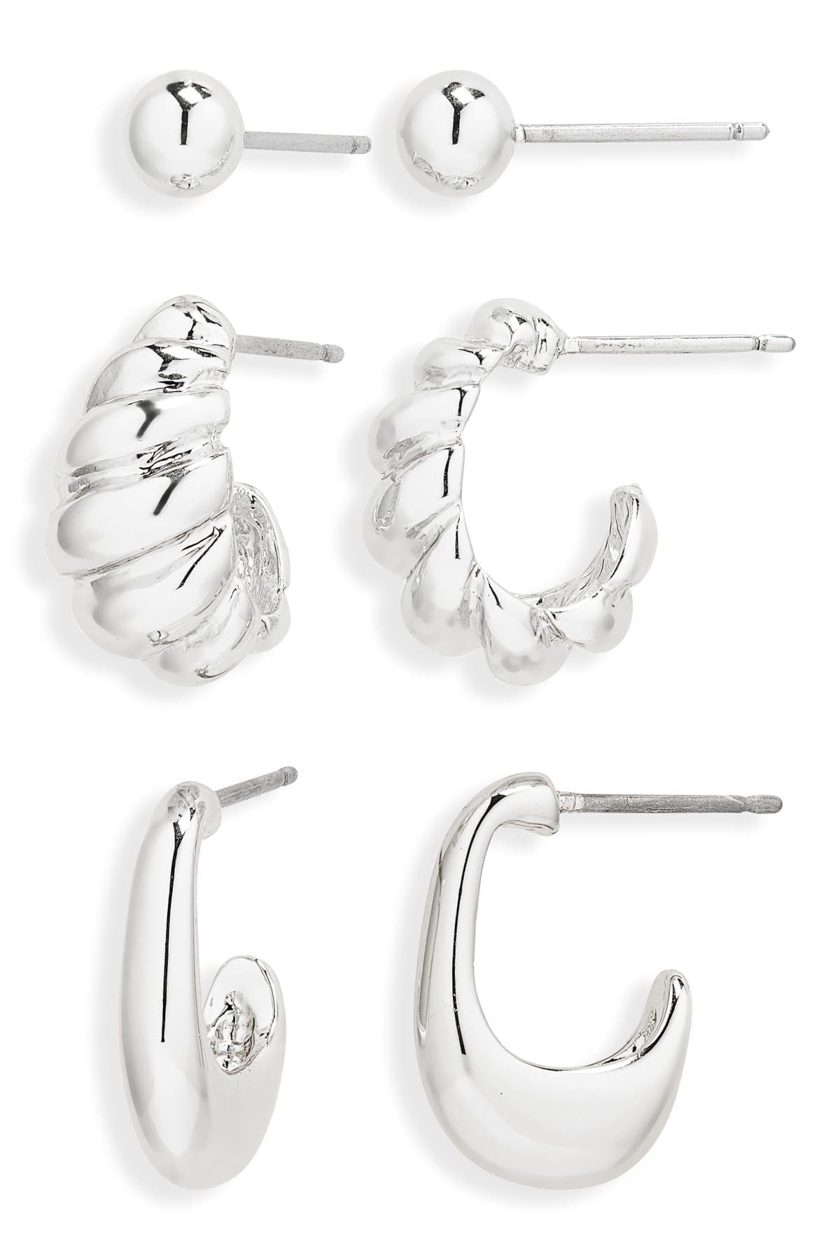 NORDSTROM RACK Demi Fine Set of 3 Ball Stud & Huggie Hoop Earrings