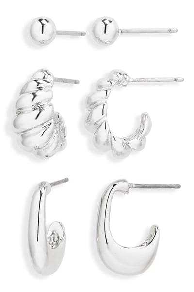 NORDSTROM RACK Demi Fine Set of 3 Ball Stud & Huggie Hoop Earrings 1