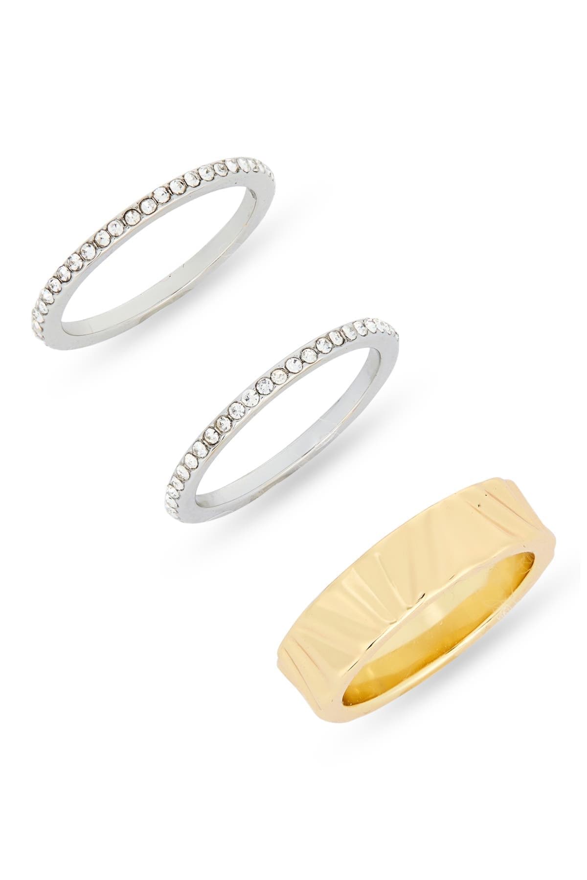 NORDSTROM RACK Set of 3 Textured Cubic Zirconia Band Rings