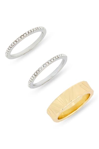 NORDSTROM RACK Set of 3 Textured Cubic Zirconia Band Rings 1