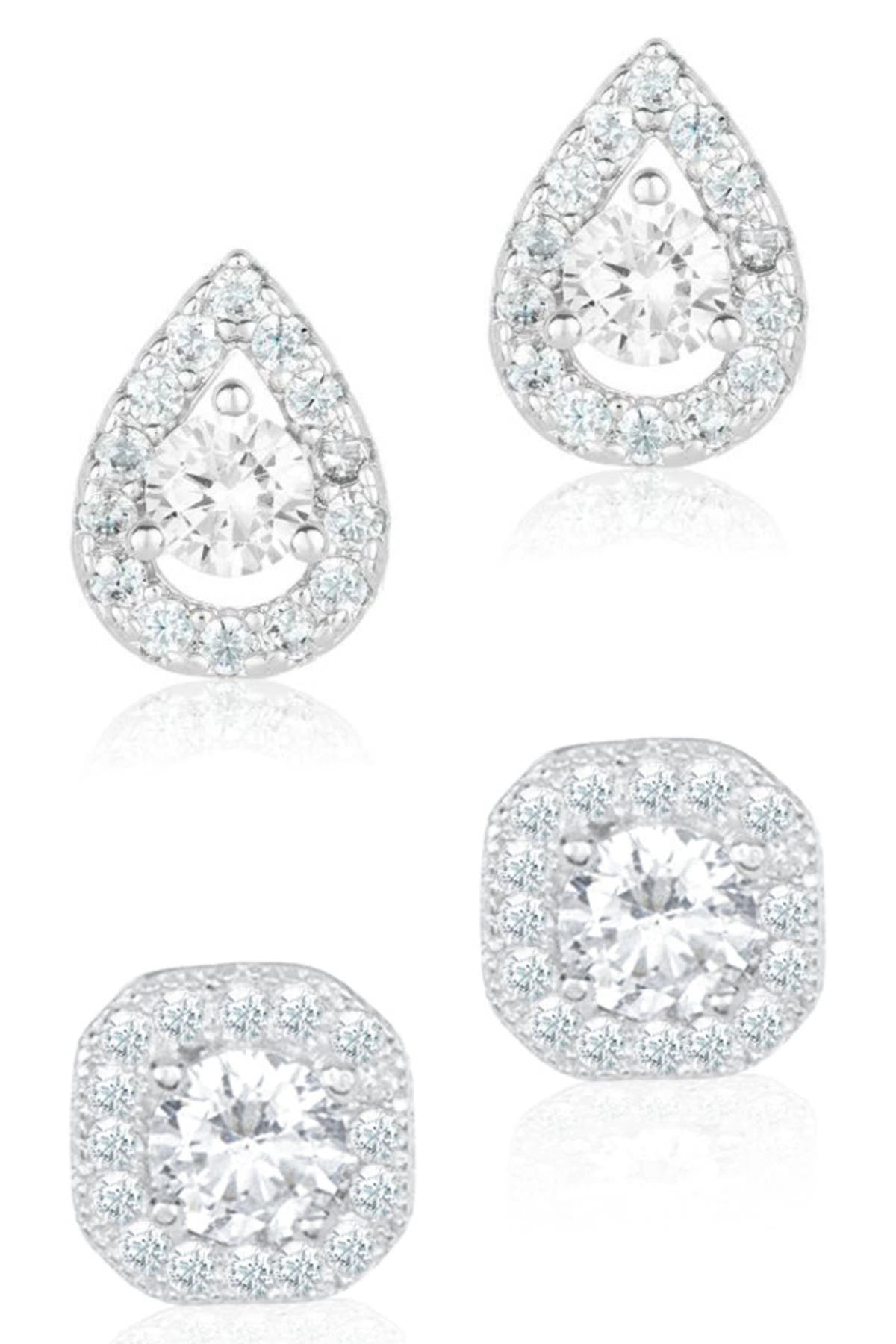 Adornia Set of 2 Halo Cubic Zirconia Stud Earrings