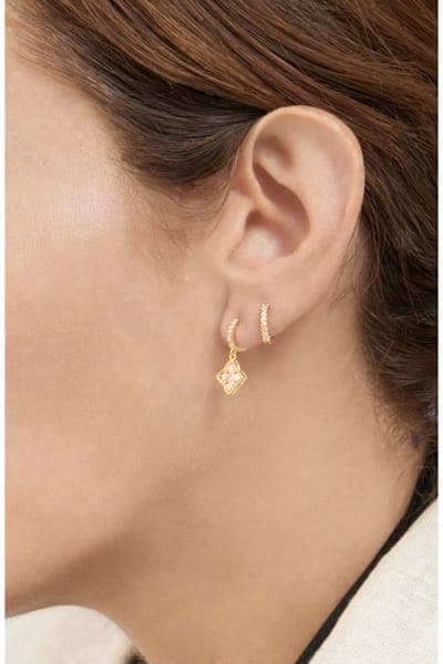Adornia Swarovski Crystal Huggie Mother-of-Pearl Quatrefoil Drop Earrings Set 5