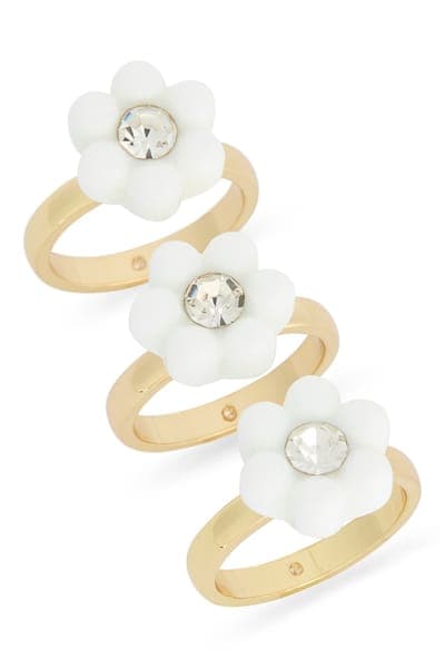 NORDSTROM RACK Set of 3 Crystal & Resin Flower Rings 3
