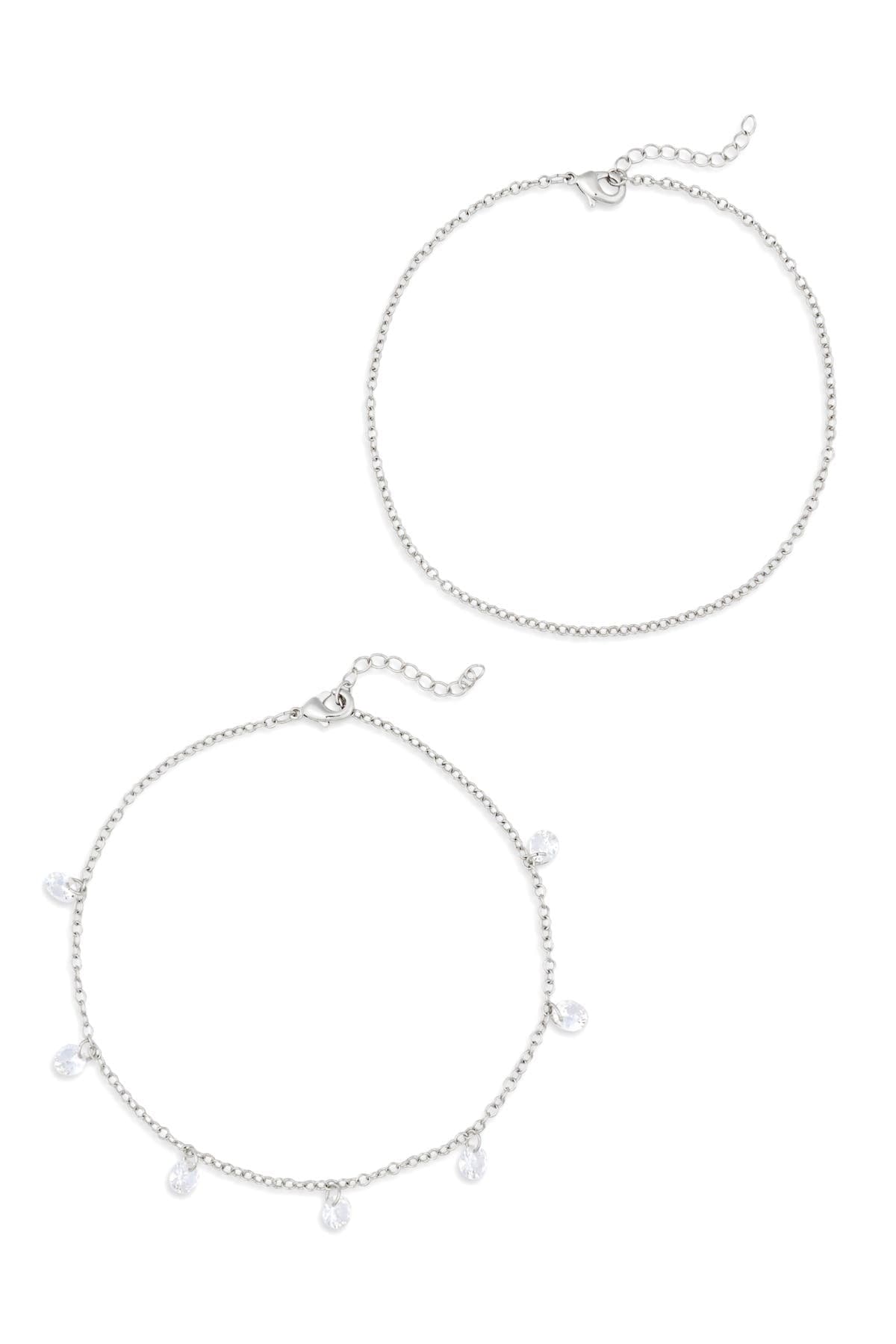 NORDSTROM RACK Set of 2 Cubic Zirconia Charm Anklets