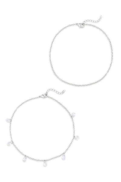 NORDSTROM RACK Set of 2 Cubic Zirconia Charm Anklets 1