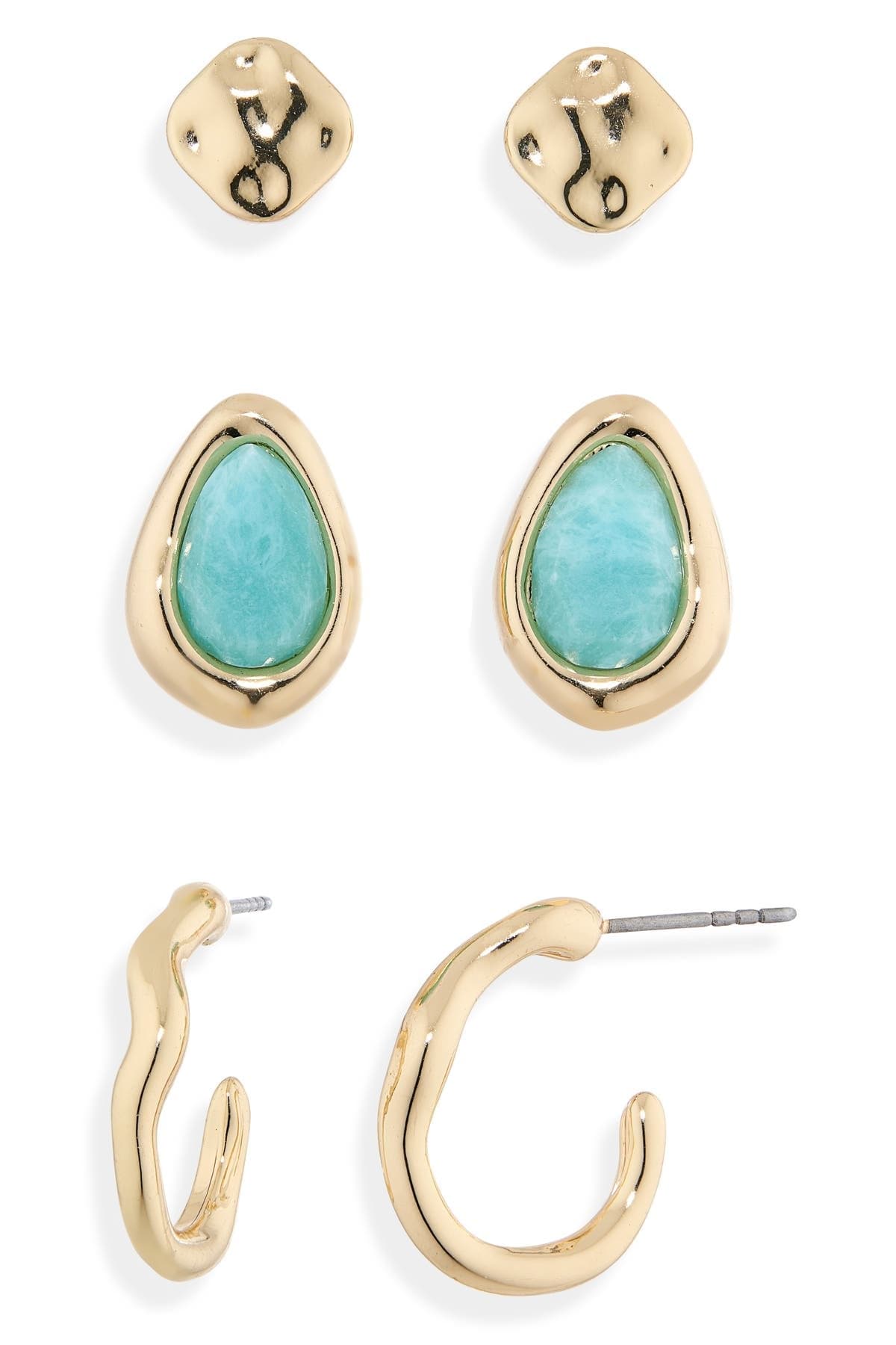 NORDSTROM RACK Set of 3 Molten Stud & Hoop Earrings