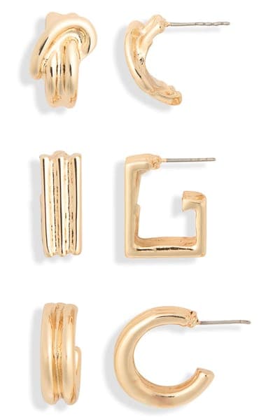 NORDSTROM RACK 3-Pack Geo Assorted Hoop Earrings 1