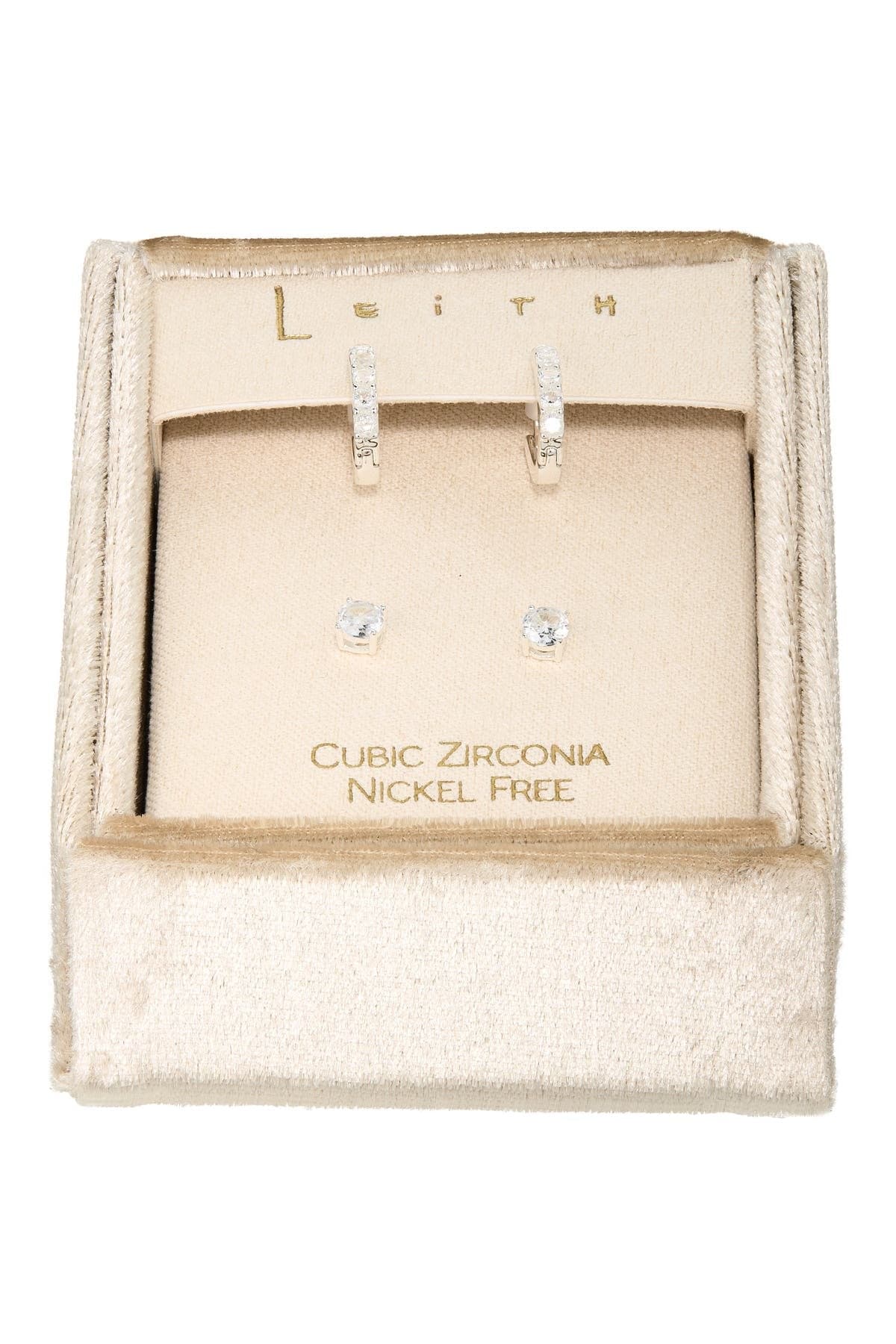 Leith Set of 2 Cubic Zirconia Stud & Huggie Hoop Earrings