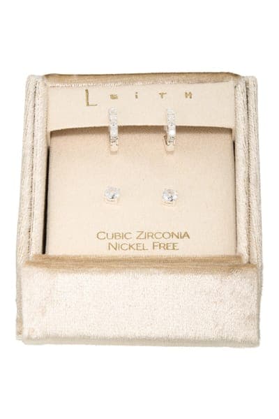 Leith Set of 2 Cubic Zirconia Stud & Huggie Hoop Earrings 1