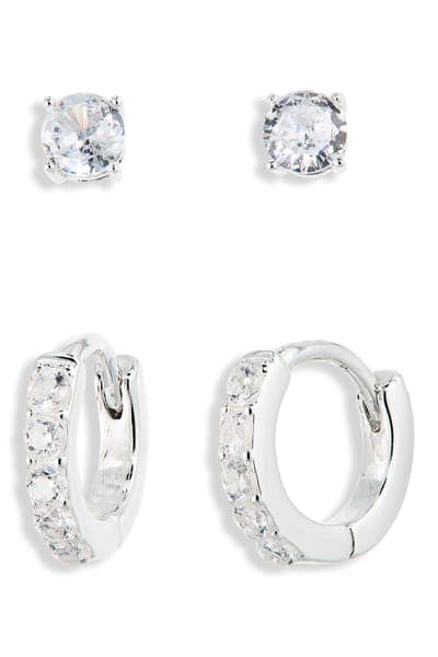 Leith Set of 2 Cubic Zirconia Stud & Huggie Hoop Earrings 2