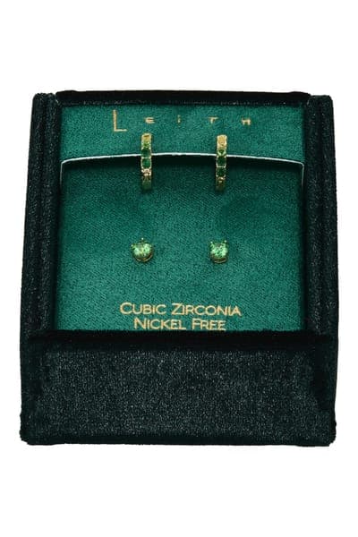 Leith Set of 2 Cubic Zirconia Stud & Huggie Hoop Earrings 4