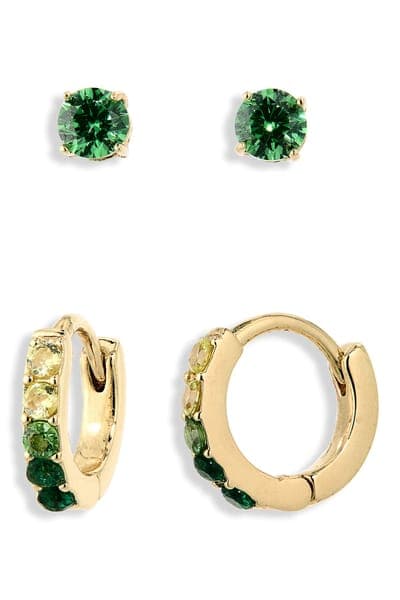 Leith Set of 2 Cubic Zirconia Stud & Huggie Hoop Earrings 5