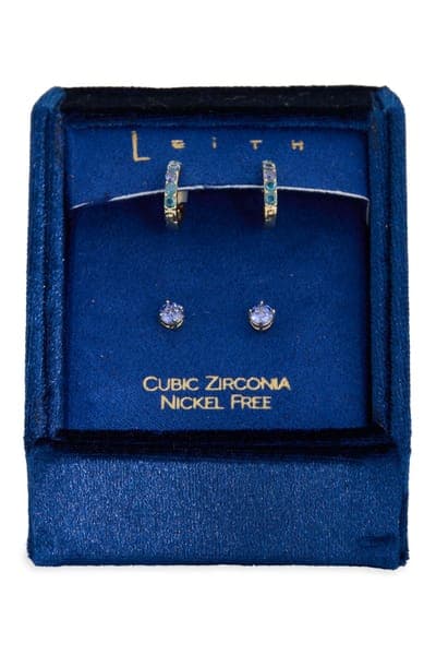 Leith Set of 2 Cubic Zirconia Stud & Huggie Hoop Earrings 7