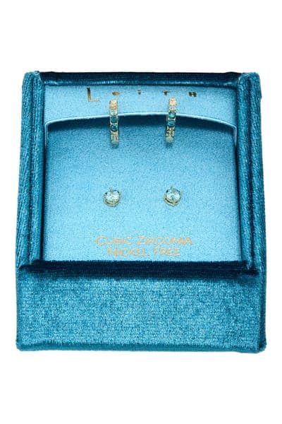 Leith Set of 2 Cubic Zirconia Stud & Huggie Hoop Earrings 10