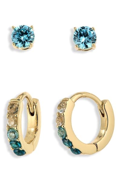 Leith Set of 2 Cubic Zirconia Stud & Huggie Hoop Earrings 11