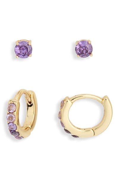 Leith Set of 2 Cubic Zirconia Stud & Huggie Hoop Earrings 14