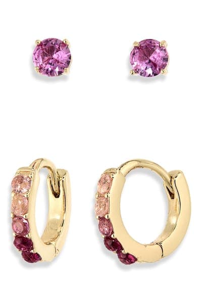 Leith Set of 2 Cubic Zirconia Stud & Huggie Hoop Earrings 17