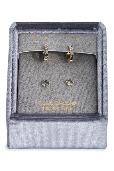 Leith Set of 2 Cubic Zirconia Stud & Huggie Hoop Earrings 19
