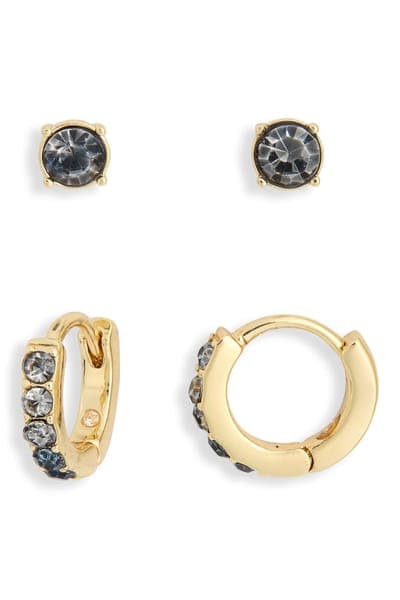 Leith Set of 2 Cubic Zirconia Stud & Huggie Hoop Earrings 20