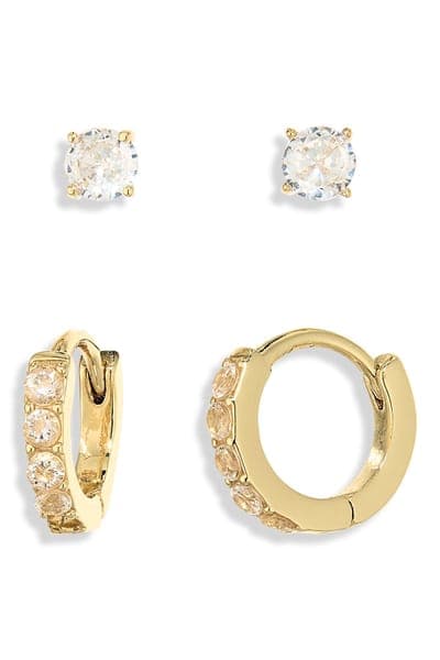 Leith Set of 2 Cubic Zirconia Stud & Huggie Hoop Earrings 23