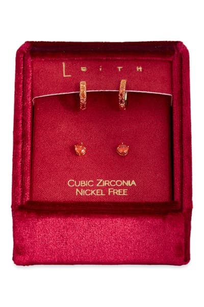 Leith Set of 2 Cubic Zirconia Stud & Huggie Hoop Earrings 25