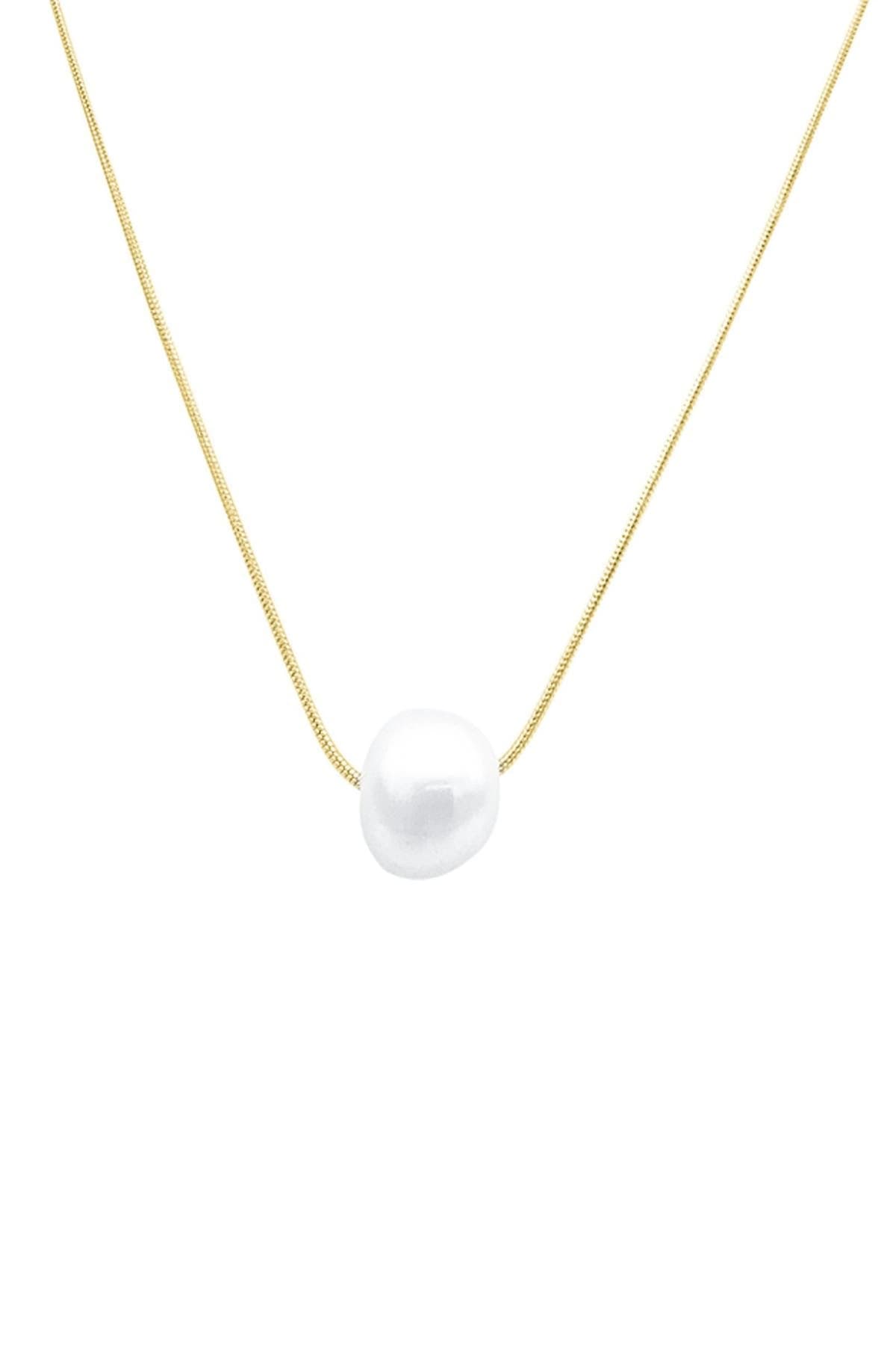 Adornia White Rhodium Plated 10mm Freshwater Pearl Pendant Necklace