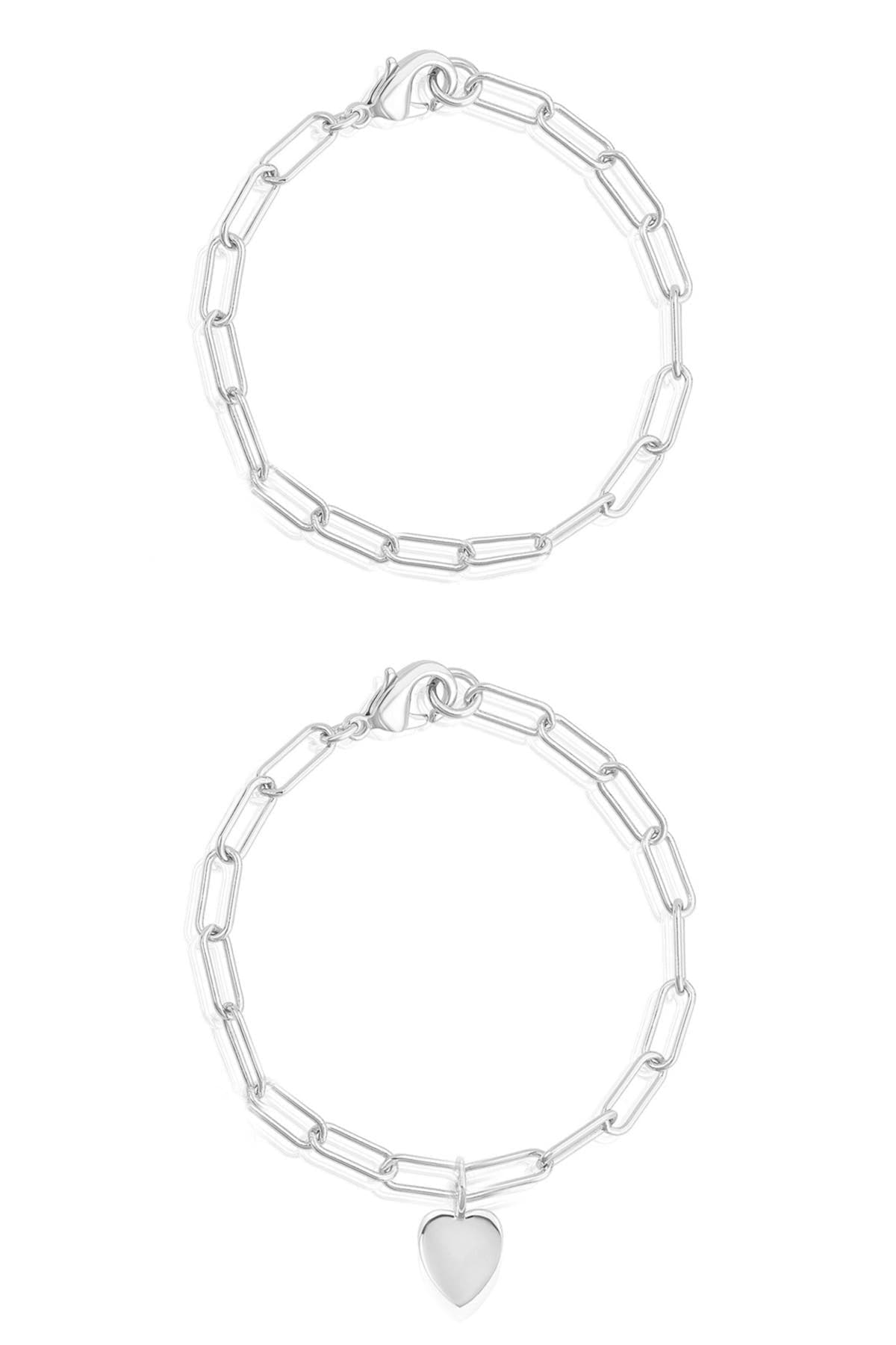 Adornia Water Resistant Paperclip Chain Heart Charm Bracelet Set