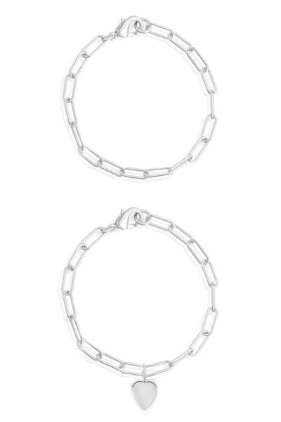 Adornia Water Resistant Paperclip Chain Heart Charm Bracelet Set 1