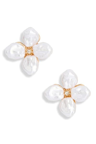 NORDSTROM RACK Imitation Pearl Flower Stud Earrings 1
