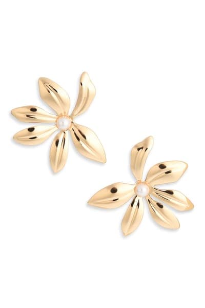 NORDSTROM RACK Imitation Pearl Floral Stud Earrings 1
