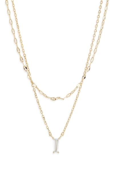 NORDSTROM RACK Baguette Cubic Zirconia Pendant Layered Necklace 3