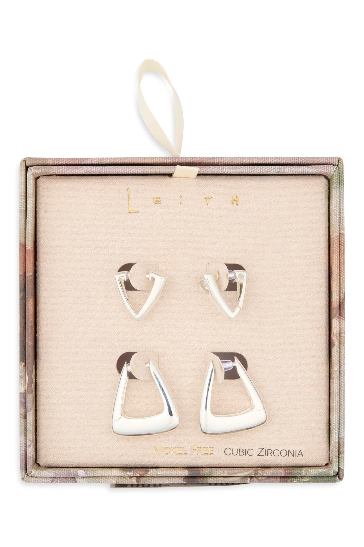 Leith Set of 2 Cubic Zirconia Geometric Hoop Earrings