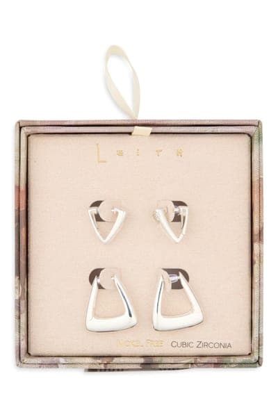 Leith Set of 2 Cubic Zirconia Geometric Hoop Earrings 1