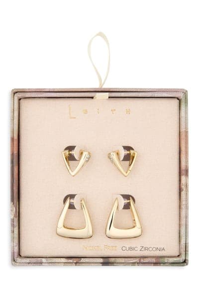 Leith Set of 2 Cubic Zirconia Geometric Hoop Earrings 4