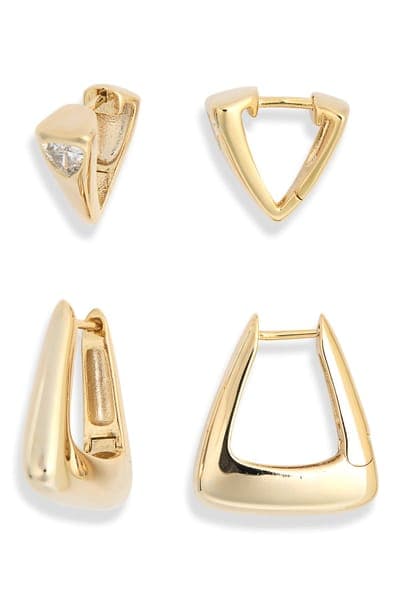 Leith Set of 2 Cubic Zirconia Geometric Hoop Earrings 5