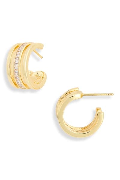 NORDSTROM RACK Demi Fine Cubic Zirconia Caged Huggie Hoop Earrings 1