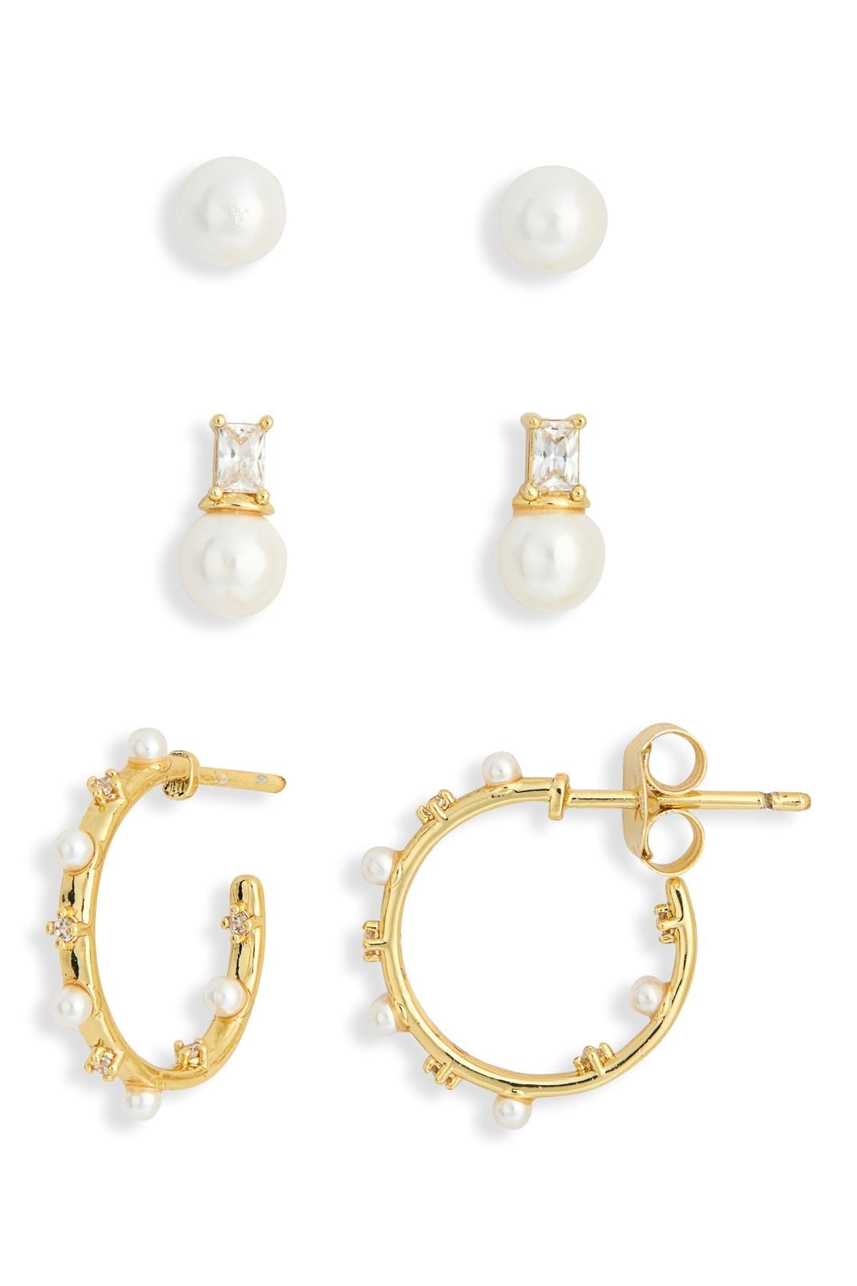 NORDSTROM RACK Assorted 3-Pack Pearl & Cubic Zirconia Earrings Set