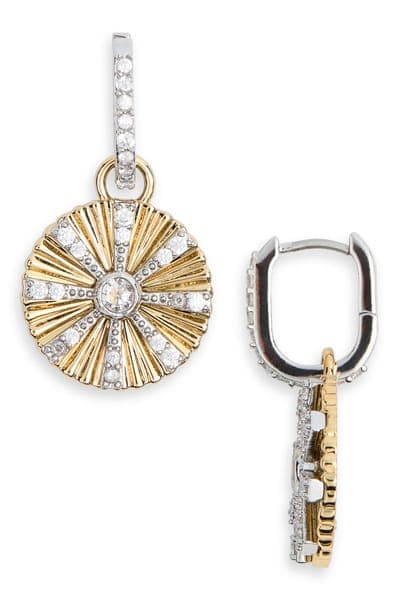 NORDSTROM RACK Cubic Zirconia Fluted Drop Hoop Earrings 1