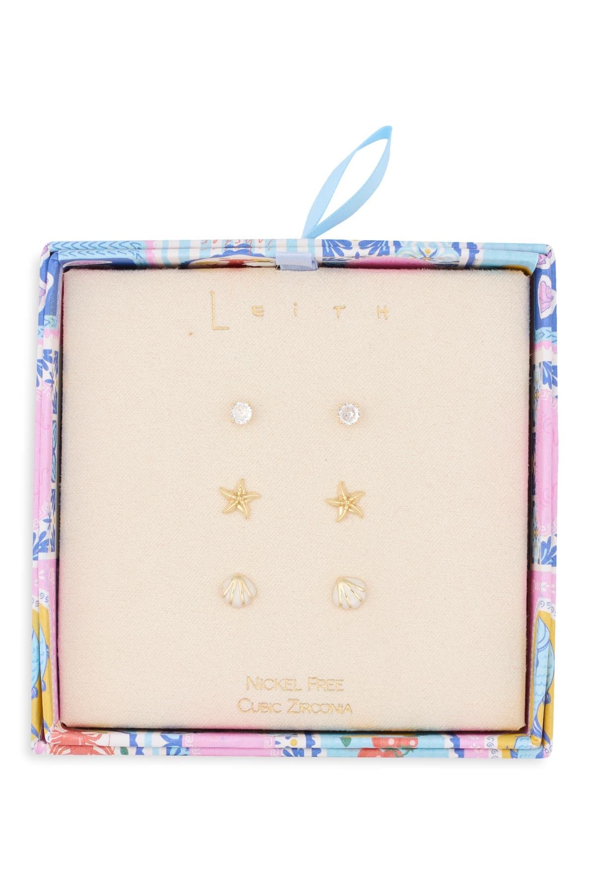 Leith Set of 3 Cubic Zirconia Seaside Stud Earrings