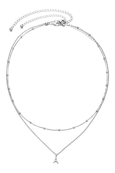 Adornia Initial Pendant Layered Chain Necklace (SILVER-E / SILVER-F / SILVER-A / SILVER-B / SILVER-C / SILVER-D / SILVER 4