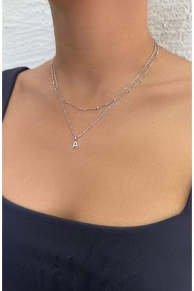 Adornia Initial Pendant Layered Chain Necklace (SILVER-E / SILVER-F / SILVER-A / SILVER-B / SILVER-C / SILVER-D / SILVER 5