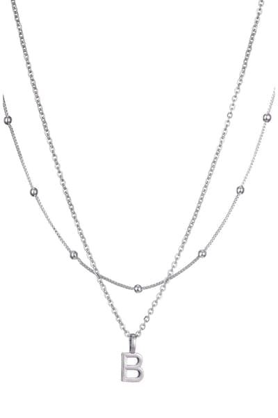Adornia Initial Pendant Layered Chain Necklace (SILVER-E / SILVER-F / SILVER-A / SILVER-B / SILVER-C / SILVER-D / SILVER 7