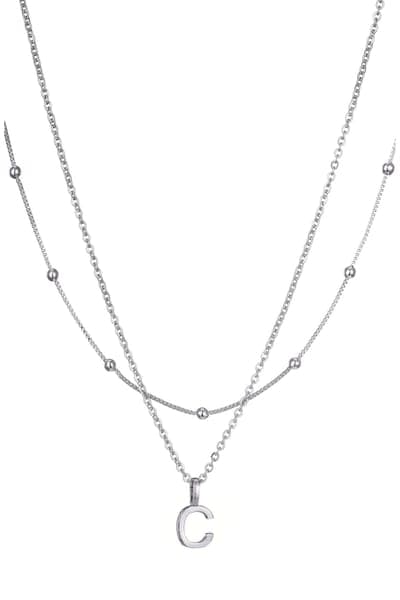 Adornia Initial Pendant Layered Chain Necklace (SILVER-E / SILVER-F / SILVER-A / SILVER-B / SILVER-C / SILVER-D / SILVER 8