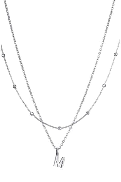 Adornia Initial Pendant Layered Chain Necklace (SILVER-E / SILVER-F / SILVER-A / SILVER-B / SILVER-C / SILVER-D / SILVER 16