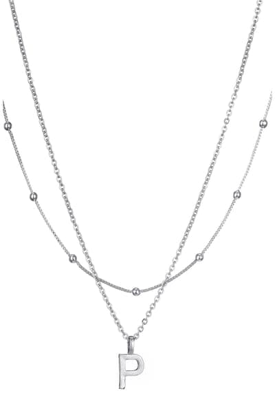 Adornia Initial Pendant Layered Chain Necklace (SILVER-E / SILVER-F / SILVER-A / SILVER-B / SILVER-C / SILVER-D / SILVER 18