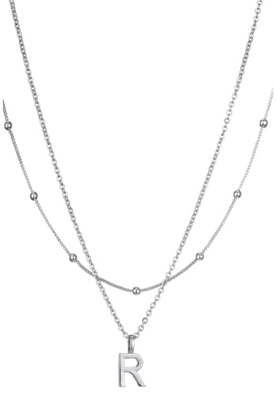 Adornia Initial Pendant Layered Chain Necklace (SILVER-E / SILVER-F / SILVER-A / SILVER-B / SILVER-C / SILVER-D / SILVER 19